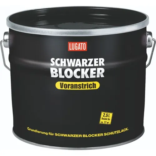 Schwarzer Blocker Spachtelmasse Dichtungsmasse Lugato 2,5L - Grundierung für Dach, fäulnissicher und ideal für langlebige Abdichtungen. Verarbeitungstemperatur von 5°C-35°C, trocknet in ca. 12h.