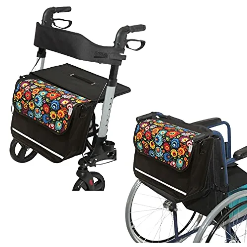 SENIORI Rollator Rollstuhl Tasche - Universal Folklore, ideal für Rollatoren und Rollstühle, verstärkt und mit Reflektorband für Sicherheit