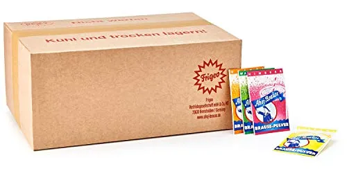 Frigeo Ahoj-Brause Pulver – prickelnde süß-saure Brause in Pulverform, zum Naschen oder zum Vermengen mit Wasser, vegan, Vorrats-Box, 500 Beutel, in der 2,9 kg Tüte