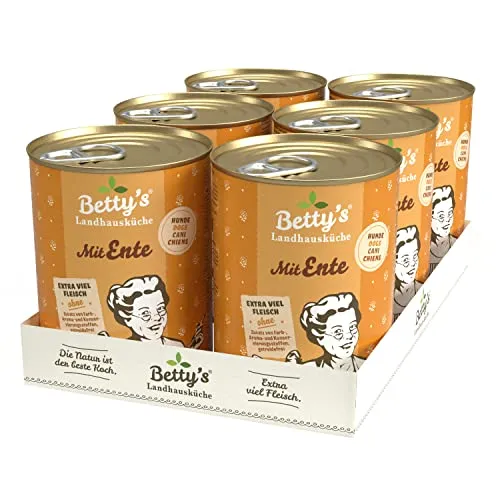Betty's Landhausküche Hund Ente und Geflügel 6 x 400 g Für alle Hunderassen geeignet Hohe Bioverfügbarkeit Wir achten auf Beste Qualität
