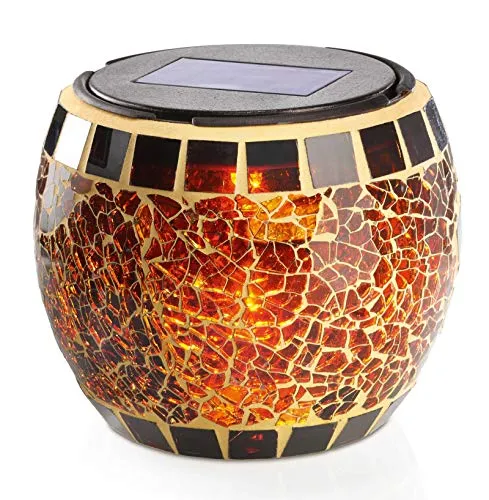 esotec Solar Mosaikleuchte Brillant, Echtglas, mehrfarbiges Mosaik, LED Tischleuchte außen, Dekolicht, Crackle Bruchglas, Windlicht, Dekoleuchte draußen, 2800K, IP44, outdoor, wetterfest 102066