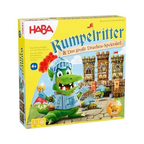Haba Rumpelritter & Das große Drachenspektakel - Spannendes Gesellschaftsspiel - Gesellschaftsspiel für die ganze Familie, fördert Teamgeist und strategisches Denken, ideal für Spielabende.