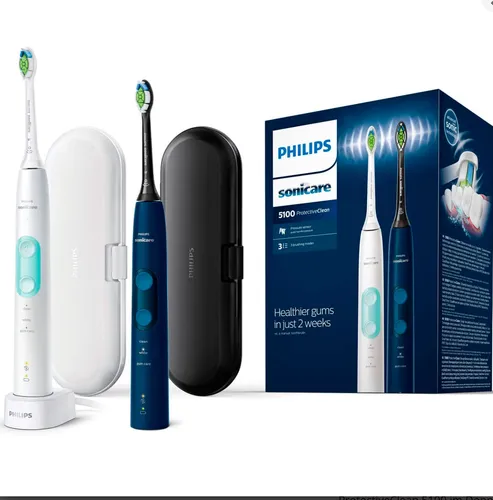 Philips Sonicare ProtectiveClean 5100 - 2er-Pack elektrische Schallzahnbürsten mit 3 Putzmodi, Drucksensor und Timer für optimale Mundgesundheit