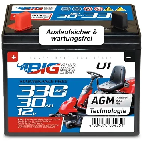 BIG U1 Garden Power Rasentraktor-Batterie 12V 30Ah 310A Starterbatterie für Aufsitzmäher wartungsfrei