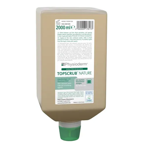 Handwaschpaste Physioderm Topscrub Nature 2000 ml - Handreiniger mit Bioreibemittel, entfernt effektiv starke Verschmutzungen wie Öle und Fette, hautfreundlich und frei von Lösungsmitteln.