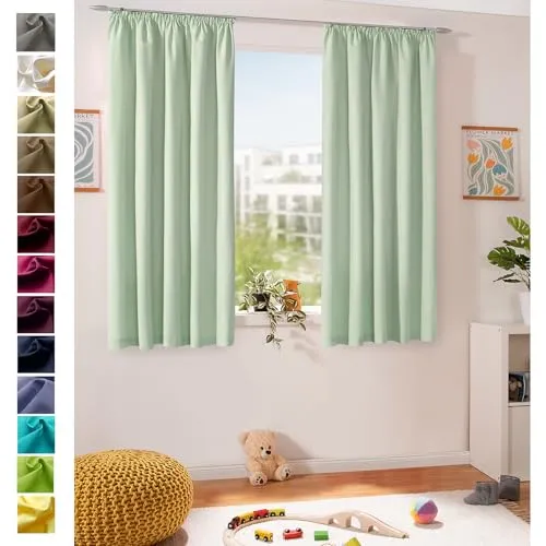 heimtexland ® Dekoschal Baumwolle Uni - Blickdicht Vorhang für Kinderzimmer - Hochwertiger Dekoschal in Pastell Mint (HxB 150x135 cm) aus 75% Baumwolle, blickdicht und pflegeleicht, ideal für Gardinenstangen und Schienen.