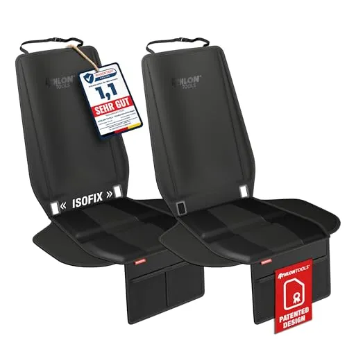 ATHLON TOOLS 2X Kindersitzunterlage mit Seitenschutz - Optimale Passform - Isofix kompatibel - Dick gepolstert - für Kindersitze, Babyschalen und Sitzerhöhungen - Patentiertes Design