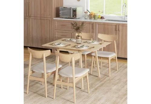 HOMCOM Klappbarer Esstisch für 2-4 Personen - Praktischer Küchentisch aus naturbelassenem Kiefernholz, ideal für kleine Räume. Mit klappbarem Design verwandelt er sich mühelos von einem Tisch für zwei in einen für vier Personen.