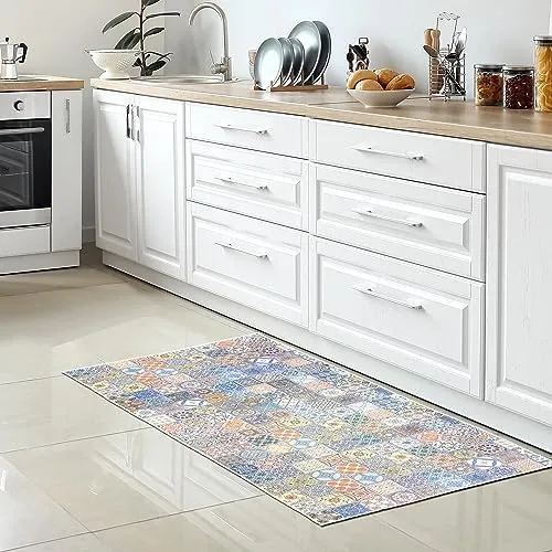 CARPETIA Küchenläufer 80x150 cm – Rutschfester Küchenteppich in moderner Fliesenoptik - Pflegeleichter, waschbarer Küchenläufer in strapazierfähiger Fliesenoptik. Ideal für stark frequentierte Bereiche und sicher dank rutschfester Unterseite. Perfekt für eine saubere und hygienische Küche.