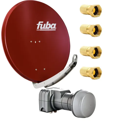 Fuba DAA 850 R Antenne 85 cm Alu Rot mit DEK 217 Twin LNB - SAT-Antenne für exzellenten Satellitenempfang, wind- und wetterfest mit 85 cm Reflektor und robustem Aluminium-LNB für bis zu 2 Teilnehmer.