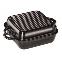 Riess Bratpfanne mit Deckel 26/26, CLASSIC BACK- UND BRATFORMEN - Pfanne aus schwarzer Emaille, ideal zum Braten und Backen, hitzebeständig bis 450°C, mit gut schließendem Deckel, perfekt für energiesparendes Kochen.