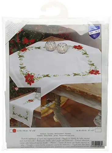VERVACO Stickpackung Kreuzstich Set Vorgedruckt Tischläufer Weihnachtsstern Stickdecken Vorgezeichnet DIY Basteln Erwachsene Kreativ Stickläufer zum Selbersticken 40 x 100 cm Stickset