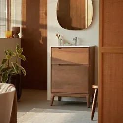 Badezimmerschrank Gabrielle aus massivem Mangoholz und Keramik, 60 cm