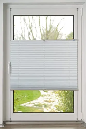 K-home Plissee-Verdunklung, Weiß/Silber, B55 x H210 cm - Stufenlos verstellbares Plissee für optimale Lichtregulierung. Mit silberner Rückseite für verbesserten Wärmeschutz. Einfache Montage ohne Bohren dank verstellbarer Klemmträger.