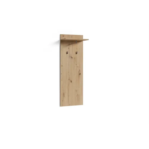 byLIVING Wandpaneel Jakob - Platzsparende Garderobe in Eichen-Optik - Wandgarderobe mit 2 Haken, Kleiderstange und Regal, ideal für jeden Flur. Pflegeleicht dank Melamin-Beschichtung und aus FSC-zertifiziertem Holz gefertigt.