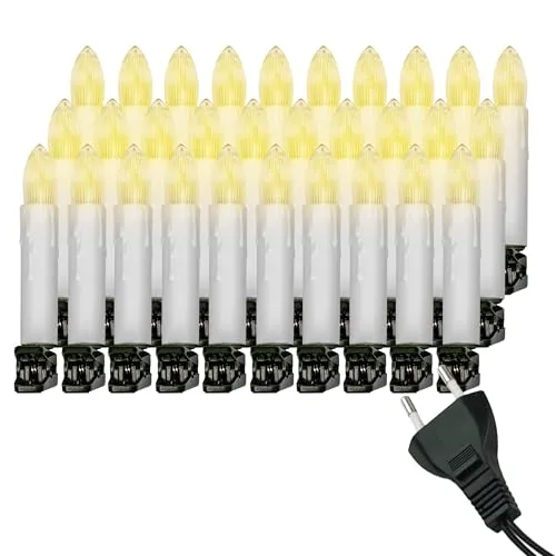 Retro Weihnachtsbaum-Lichterkette mit LED Filament Kerzen – Nostalgische Baumbeleuchtung (30 Kerzen, 14,5 m) - Genieße festliche Momente mit dieser Retro Weihnachtsbaum-Lichterkette. Austauschbare E10 Leuchtmittel sorgen für warmweißes Licht und nachhaltige Nutzung – perfekt für eine stimmungsvolle Weihnachtsdekoration im Innenbereich.