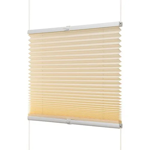 Ventanara® Fenster Plissee ohne Bohren zum Kleben Plisseerollo Wabenplissee Faltrollo verspannt inklusive Premium Klebeträgern (55 x 130 cm, beige Plissee)
