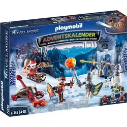 PLAYMOBIL Novelmore 71346 Adventskalender - Kampf im Schnee - Playmobil Adventskalender mit 24 Überraschungen, inklusive Figuren in Weihnachts-Outfits und einem funktionsfähigen Katapult für spannenden Spielspaß. Ideal für Ritterfans ab 4 Jahren!