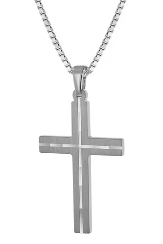 trendor Kette mit Kreuz-Anhänger aus 925 Silber - Ketten mit Anhänger, stilvolle Venezianerkette mit diamantschnitt für einen eleganten Look, ideal für jeden Anlass.