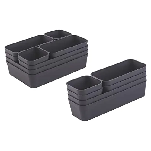 Gariella Schubladen-Organizer Set - Verstellbare Aufbewahrungsboxen in Anthrazit - Aufbewahrungsboxen, 14 frei verstellbare Boxen in 4 Größen für perfekte Ordnung in Küche, Büro oder Bad. BPA-frei, spülmaschinengeeignet und platzsparend stapelbar.