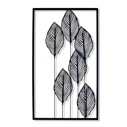 Spetebo Metall Wandbild BLÄTTER in schwarz - 60 x 35 cm - Deko Bild zum Aufhängen - Wand Schmuck Bild modern hängend