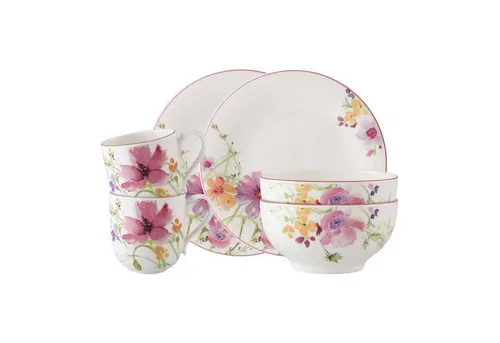Villeroy & Boch Mariefleur Basic Frühstücks-Set 6-teilig - Services: Stilvolles Frühstücks-Set aus hochwertigem Porzellan, spülmaschinenfest und mikrowellensicher, perfekt für eine elegante Morgenroutine.