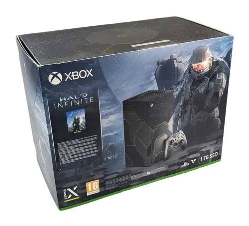 Xbox Series X Halo Infinite Limited Edition Konsole - Schwarze Heimkonsole mit 1 TB Speicher, Blu-Ray-Unterstützung und 4K Auflösung. Genießen Sie erstklassige Gaming-Erlebnisse mit Wi-Fi und 3D-Audio-Technologie.