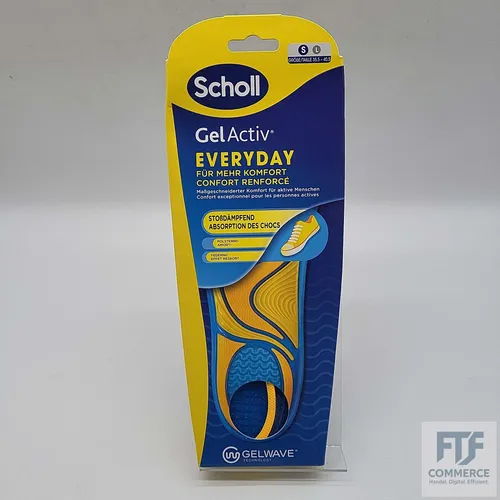Scholl GelActiv Everyday Einlegesohlen für Frauen, Komfort für den ganzen Tag - Diese Einlegesohlen bieten eine perfekte Anpassung dank Memory Foam-Dämpfung und GelWave-Technologie. Ideal für den täglichen Einsatz, sorgen sie für angenehme Füße und eine individuelle Passform.