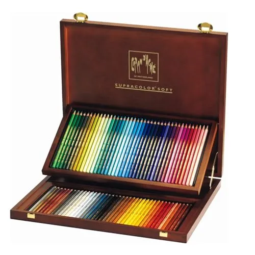 Caran d´Ache 3888.480 Artist Holzkoffer – 80 Farben Supracolor Soft - Hochwertiges Set mit 80 wasservermalbaren Farbstiften in einem eleganten Holzkoffer. Ideal für kreative Projekte, hervorragende Gleiteigenschaft und Lichtbeständigkeit.