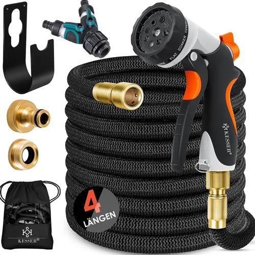 KESSER® Premium Flexibler Gartenschlauch mit Wandhalterung - Gartenschlauch mit 3-Fach Latexkern, robust und wetterfest, ideal für mühelose Bewässerung und platzsparende Wandmontage.