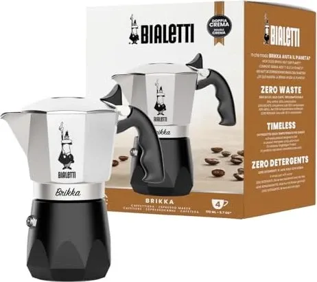 Bialetti Espressokocher Brikka 2023 - 4 Tassen - Espressokocher & Mokkakannen, für authentischen italienischen Espresso mit cremigem Schaum, leicht und handlich mit nur 0,82 kg.
