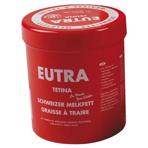 Eutra Tetina Melkfett Euterpflege - Hautschutz mit original schweizer Formel, ideal für die Pflege von Eutern. Verpackungseinheit: 1000 ml, für den professionellen Einsatz in der Viehhaltung.