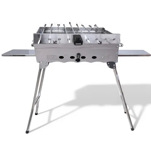 Mangal Khan Edelstahl Schaschlik Grill mit 9er Drehspieß - Grill für perfekte Schaschliks, ausgestattet mit einem leistungsstarken Edelstahlmotor und 10 Spießen für gleichmäßiges Grillen.