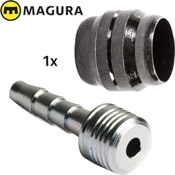 Magura Olive & Klemmring Set 0720916 + 0720825 - Praktisches Set für die Montage von Magura Hochdruck Scheibenbremsen. Enthält 1 Stutzhülse und 1 Klemmring für eine sichere Verbindung.