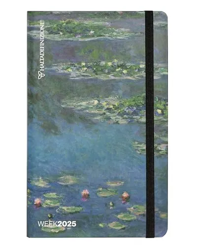 Halta Definitione – Großer Wochenplaner 12 Monate, Kalender 2025 mit bedrucktem Einband mit einem Kunstwerk von Monet, Gummibandverschluss, Lesezeichen und 192 Seiten, 13 x 21 cm, Seerosen