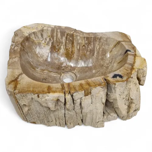 Waschbecken Versteinertes Holz #30 - Modernes Aufsatzwaschbecken - Einzigartiges ovales Aufsatzwaschbecken aus versteinertem Holz, 39 cm lang und 15 cm hoch. Ideal für ein modernes Badezimmer, sorgt für einen stilvollen Akzent und ist freistehend montierbar.