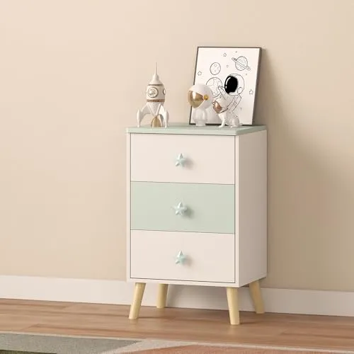 [en.casa] Kinderkommode Sandnes mit 3 Schubladen - Kommode für Baby- & Kleinkinderzimmer mit ergonomischen Seesternengriffen und skandinavischem Design – perfekt für kleine Räume und eine ruhige Atmosphäre.