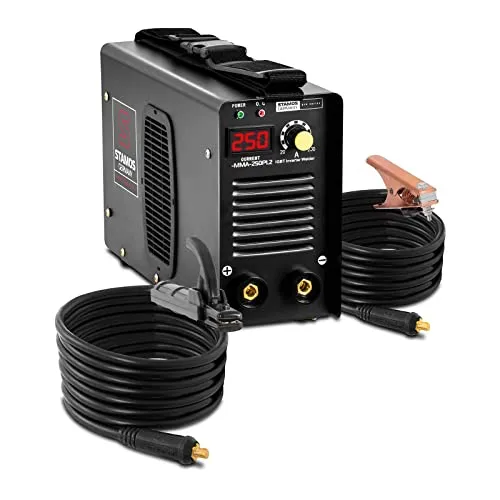 Stamos Welding Group Elektroschweißgerät 250 A - E-Hand-Schweißgerät mit Hot Start und 8 m Kabel - Schweißgeräte für präzise Arbeiten, ausgestattet mit Hot Start für einfaches Zünden und ideal für professionelle Anwendungen.
