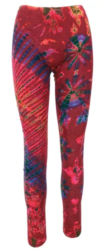 Unikat Batik Damen Leggings - Stretch Hose für Frauen in Rot/Bunt - Stylische Batik Leggings für Frauen, ideal für Yoga und Alltag. Hohe Taille und elastischer Sitz sorgen für optimalen Komfort und Bewegungsfreiheit.