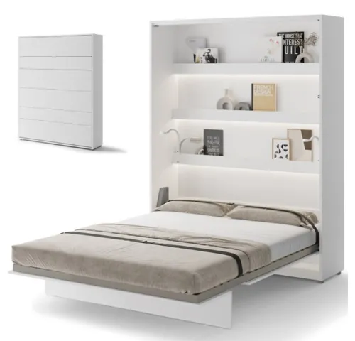 yourhouse24 Schrankbett Bed Concept Vertikal Gästebett 160 cm - Wandklappbett in Weiß Matt, ideal für kleine Räume und Gästezimmer, platzsparend und funktional.