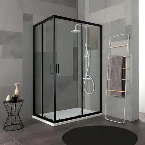 Duschabtrennung City 80x100 cm mit mattschwarzem Profil - Duschkabinen & -wände mit 2 festen und 2 Schiebetüren aus 6 mm Sicherheitsglas, elegantes matt-schwarzes Design und einfacher Einbau für ein modernes Bad.