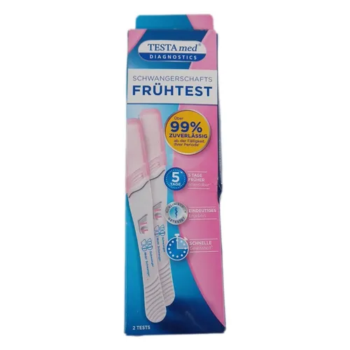 TESTAMED Schwangerschaftstest 2er Pack - Schwangerschaftstest mit über 99% Zuverlässigkeit, bereits 4 Tage vor Fälligkeit der Periode anwendbar und einfach durchzuführen. Ideal für schnelle und sichere Ergebnisse.
