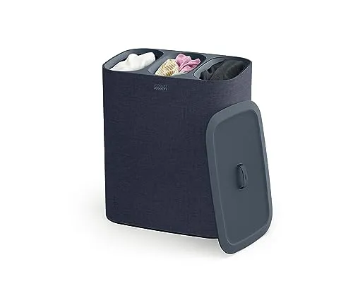 Joseph Joseph Tota Trio Wäschekorb, 90 l, schwarz - Wäschesammler mit drei praktischen Stofftragetaschen für müheloses Trennen der Wäsche. Ideal für einen organisierten Waschtag!