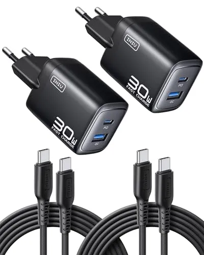INIU 30W USB C Ladegerät 2-Pack – Schnellladung für iPhone 17 & Co. - Ladegeräte & Dockingstationen mit 30W Schnellladung für iPhone 16 in nur 30 Minuten und zwei Anschlüssen für gleichzeitiges Laden – ideal für Reisen!
