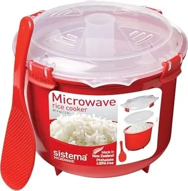 SISTEMA 2.6L Rice Steamer Microwave - Reiskocher - Ideal zum schnellen und gesunden Dämpfen von Reis, Polenta oder Couscous, mit kühlbleibenden Griffen und spritzfreier Erwärmung.