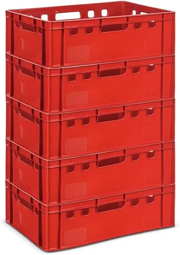 gardivo E2 Kisten Rot 5 Stück 60x40x20 cm – Stapelbare Lagerkiste - Praktische 5er Set Lagerkisten aus lebensmittelechtem Kunststoff, ideal zum Verpacken und Lagern von Lebensmitteln. Stapelbar und robust für vielseitige Anwendungen.