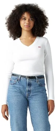 Levi's Damen Essential HM LS Vneck T-Shirt, White +, M