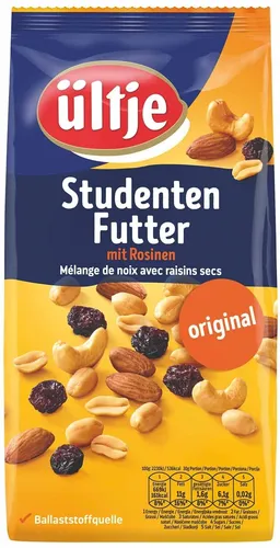 Ültje Studentenfutter original, mit Rosinen, 1kg - Nüsse - Großpackung mit gerösteten Erdnüssen, Cashews, Mandeln und Rosinen, ideal für den Schul- oder Arbeitsalltag. Leckere Ballaststoffquelle für zwischendurch!