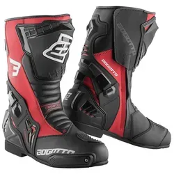 Bogotto Assen Motorradstiefel Größe 47, schwarz-rot - Motorradstiefel mit Hartplastik-Protektoren und austauschbaren Zehenschleifern für optimalen Schutz und Komfort auf der Straße.