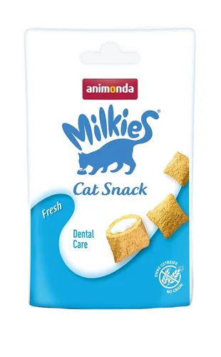 Milkies Katzensnack mit Milch - Fresh (6 x 120g), getreidefreie Knusperkissen für gesunde Zähne und glänzendes Fell, ideal für ernährungssensible Katzen